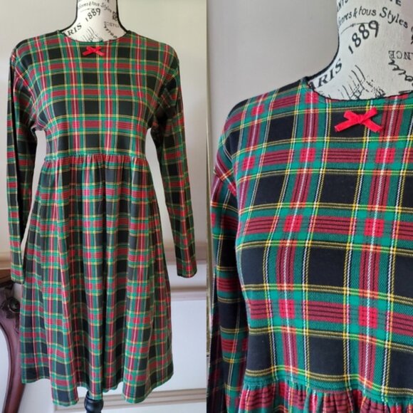 Vintage plaid A-line babydoll long sleeve dress - Picture 3 of 6